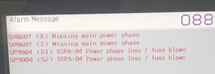 FANUC SP9004 Alarm: Power Phase Loss or Fuse Blown