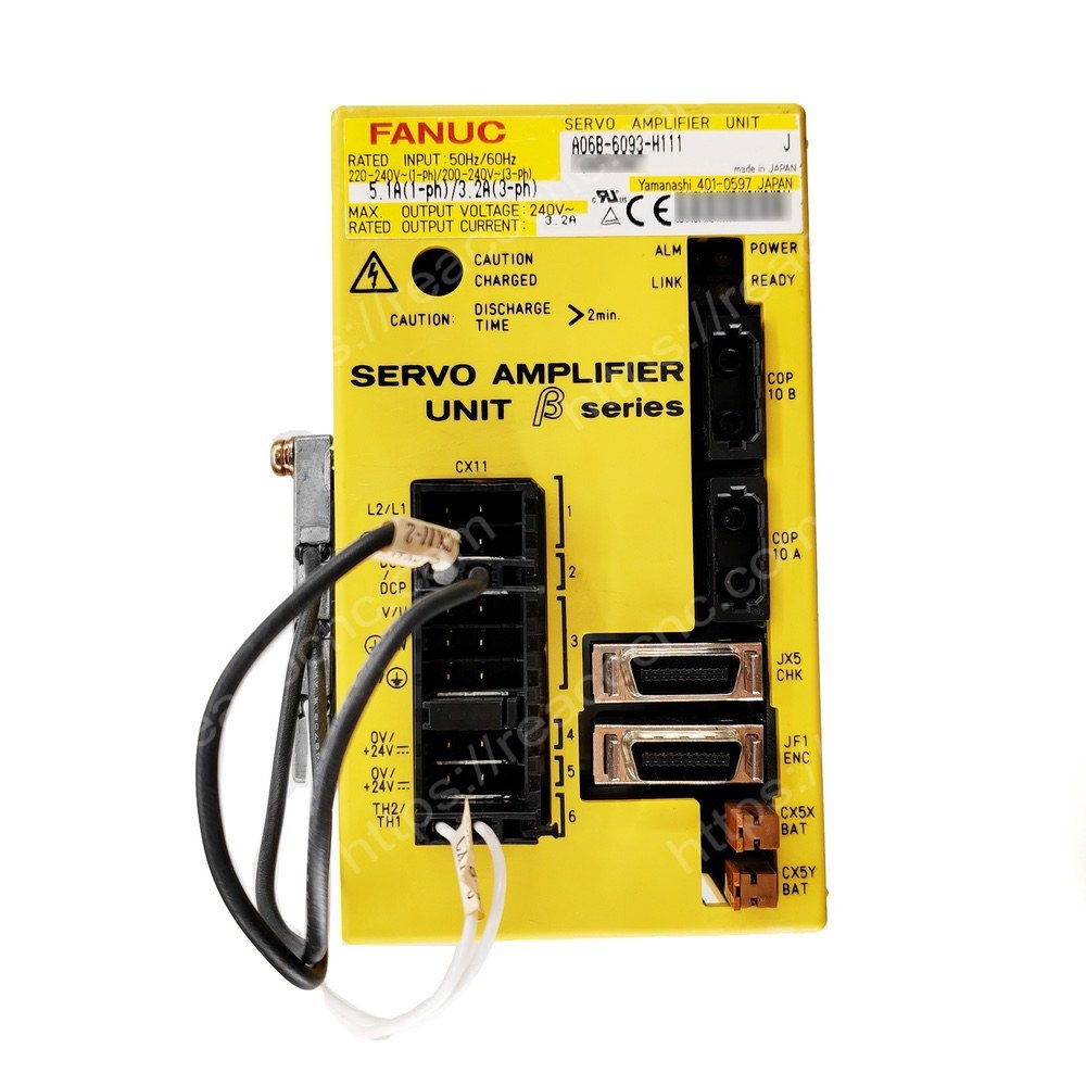 FANUC A06B-6093-H111 α Series Servo Drive Model plate closeup - Verification and Repair available