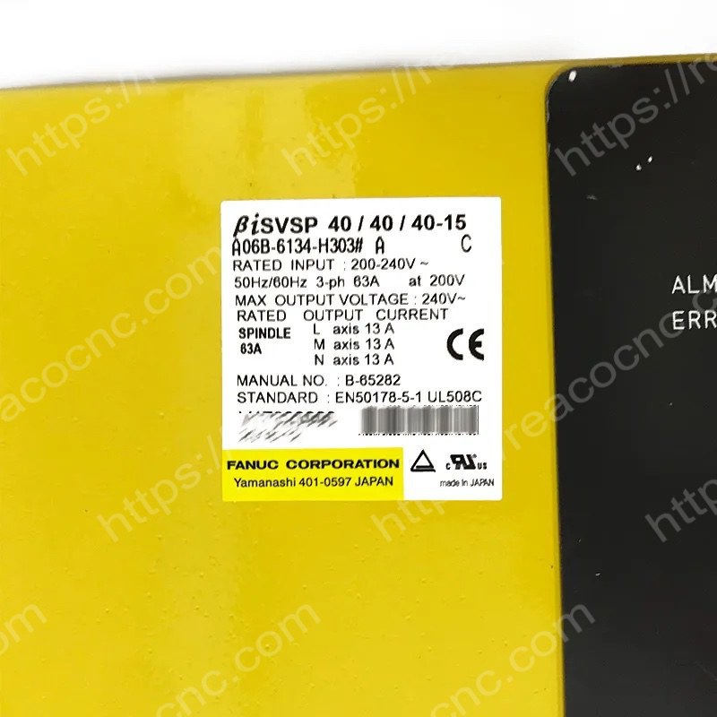 A06B6134H303 βISVSP Series Servo Amplifier Model number plate closeup for verification - A06B-6134-H303