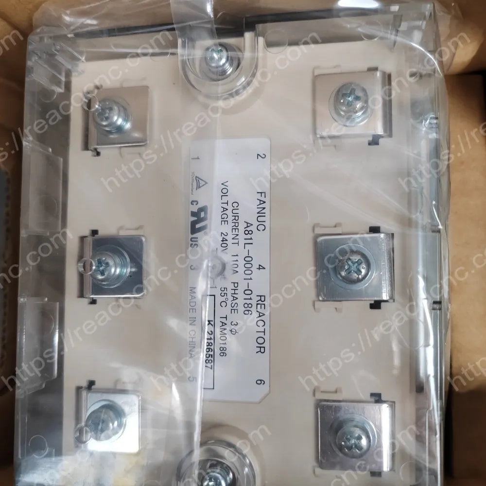 Nameplate and part number on FANUC A81L-0001-0186 reactor