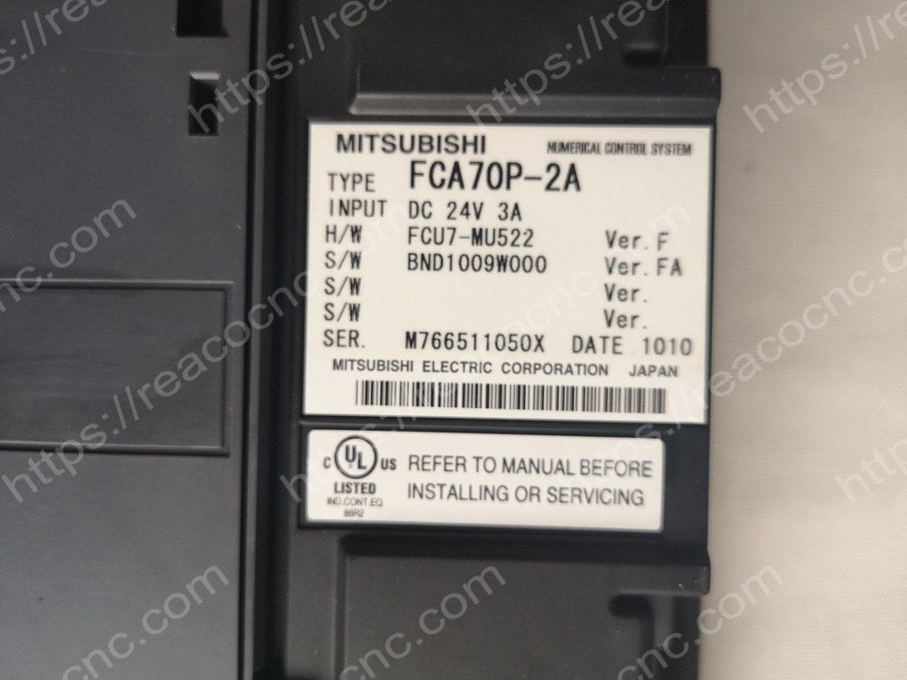 Mitsubishi FCA70P-2A System Model plate closeup - Verification and Repair available