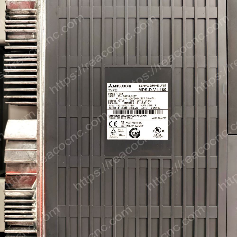 Mitsubishi MDS-D-V1-160 Servo Drive Model plate closeup - Verification and Repair available