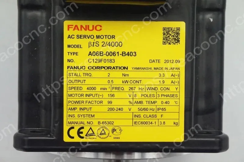 A06B-0061-B403 Fanuc BiS2/4000 brake servo motor model plate