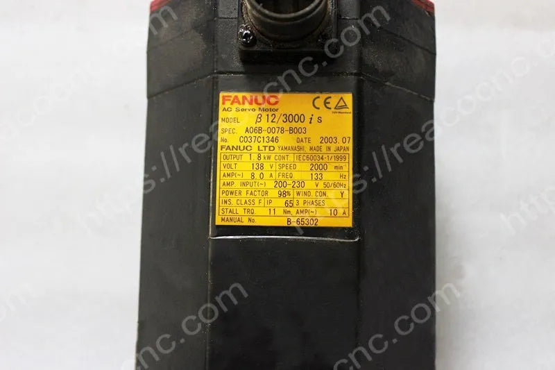 A06B-0078-B003 Fanuc BiS12/3000 AC servo motor model label