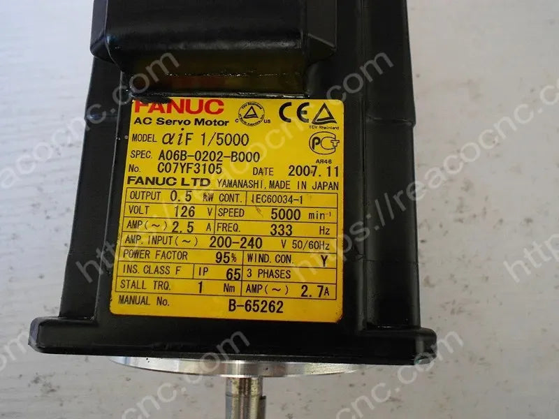 A06B-0202-B000 Fanuc AiF1/5000 AC servo motor model label