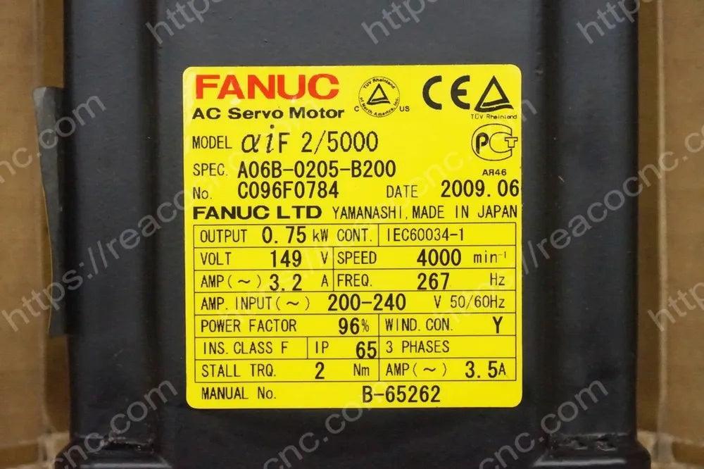 A06B-0205-B200 Fanuc AiF2/5000 AC servo motor rating plate