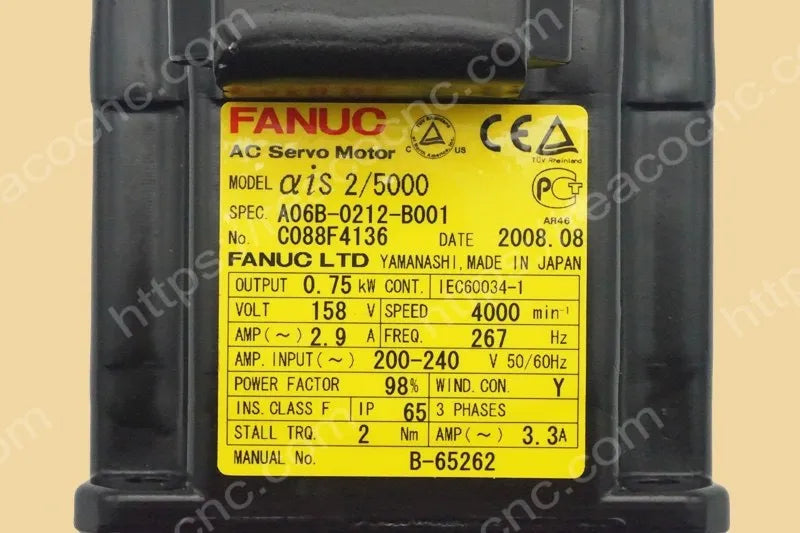 A06B-0212-B001 Fanuc AiS2/5000 AC servo motor nameplate