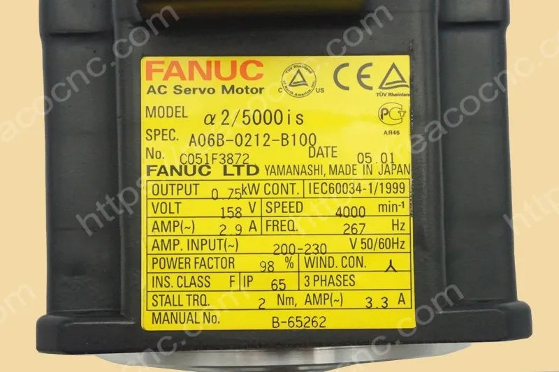 A06B-0212-B100 Fanuc AiS2/5000 AC servo motor identification plate