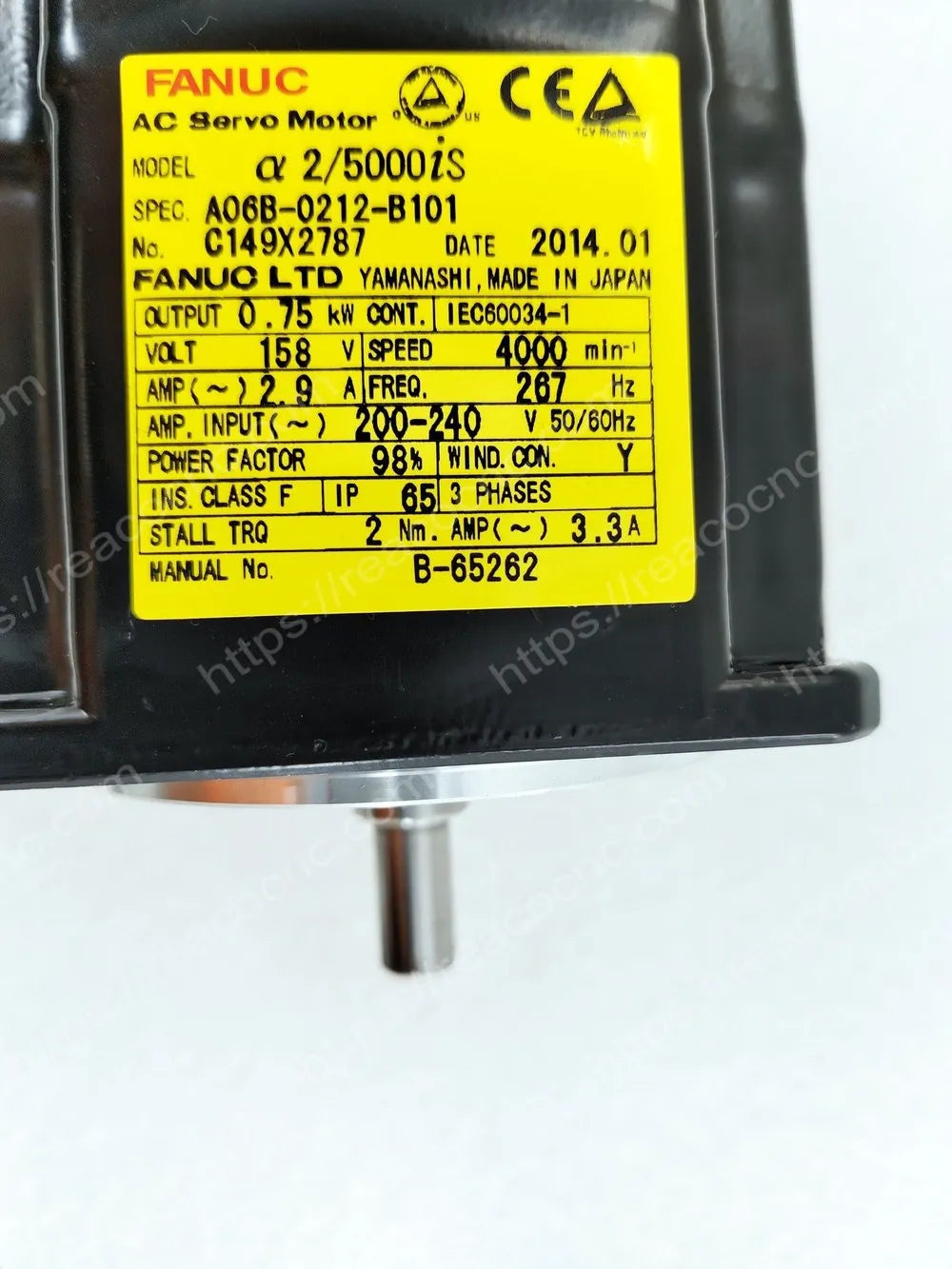 A06B-0212-B101 Fanuc AiS2/5000 AC servo motor model label