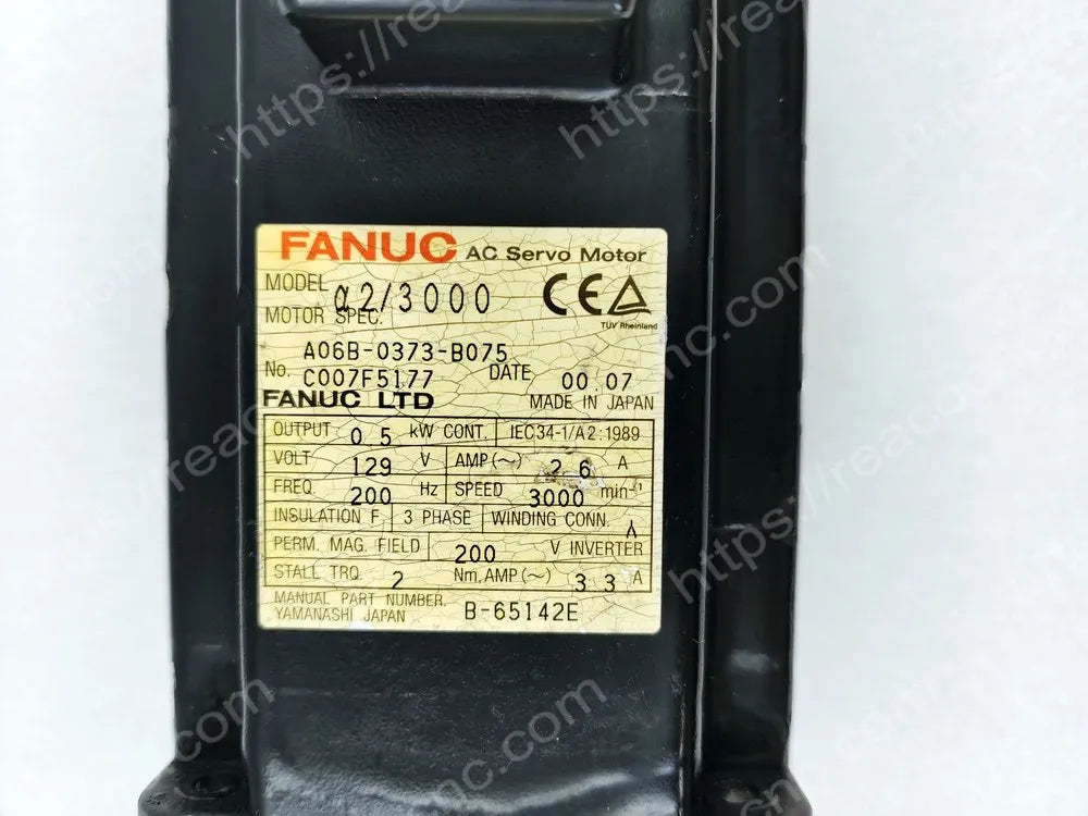 A06B-0373-B075 Fanuc A2/3000 AC servo motor model plate