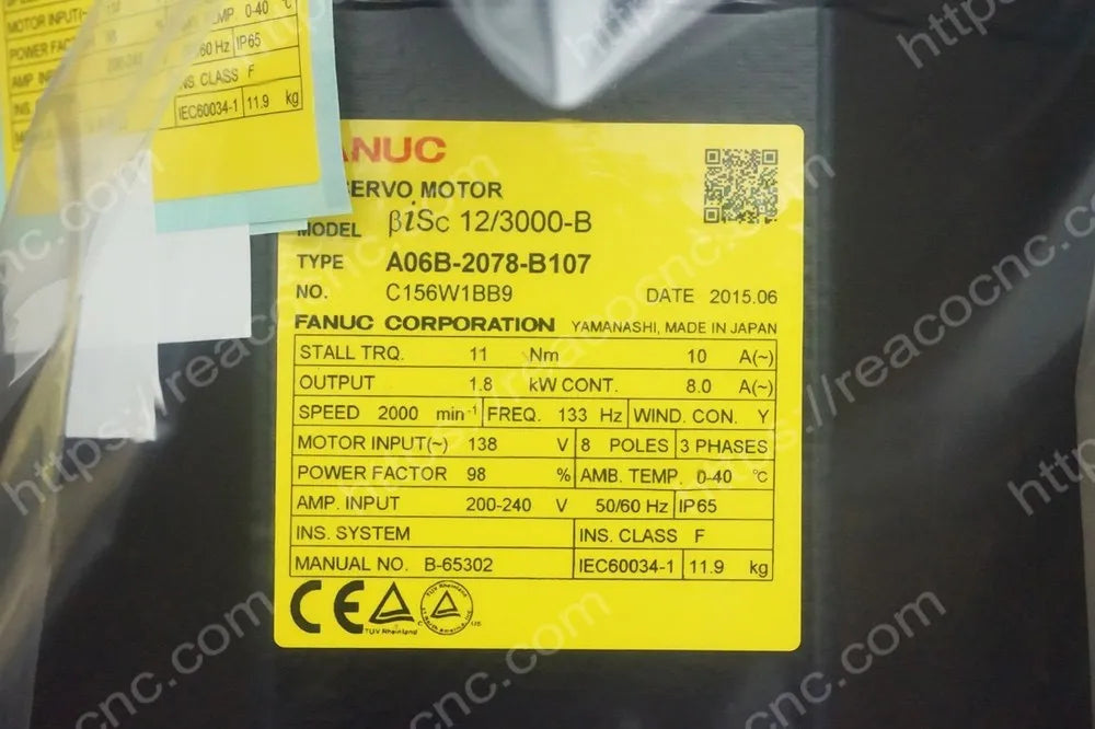 A06B-2078-B107 Fanuc BiS 12/3000 AC servo motor rating plate