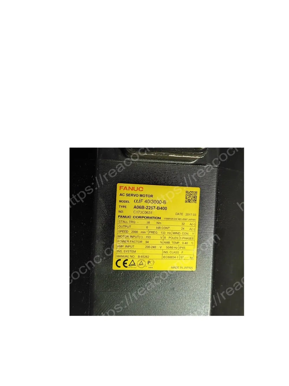 A06B-2257-B400 Fanuc AiF40/3000-B AC servo motor model label