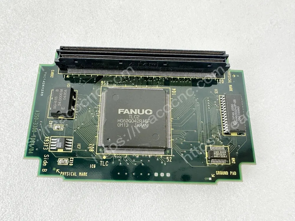 Back view of A20B-3300-0091 Fanuc display module showing rear PCB and connector area
