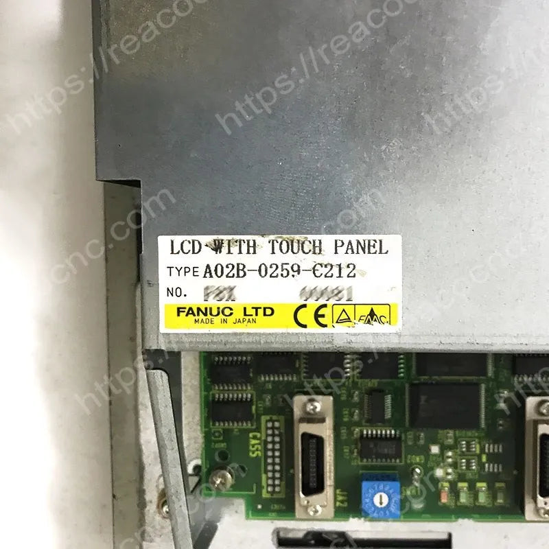 FANUC A02B-0259-C212 LCD unit model and rating nameplate