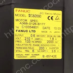 FANUC A06B-0126-B177 motor model and rating nameplate
