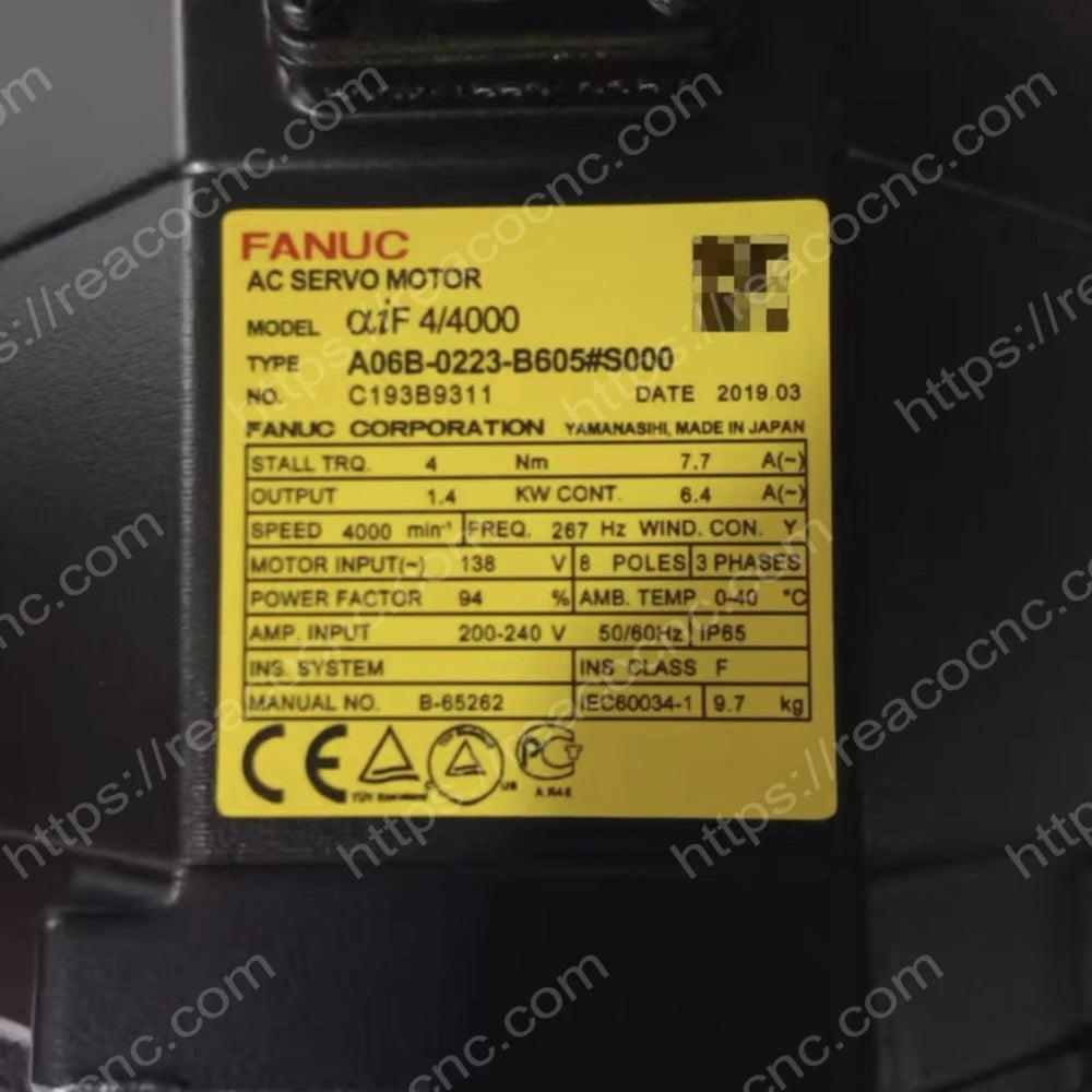 A06B-0223-B605#S000 FANUC servo motor model and rating nameplate