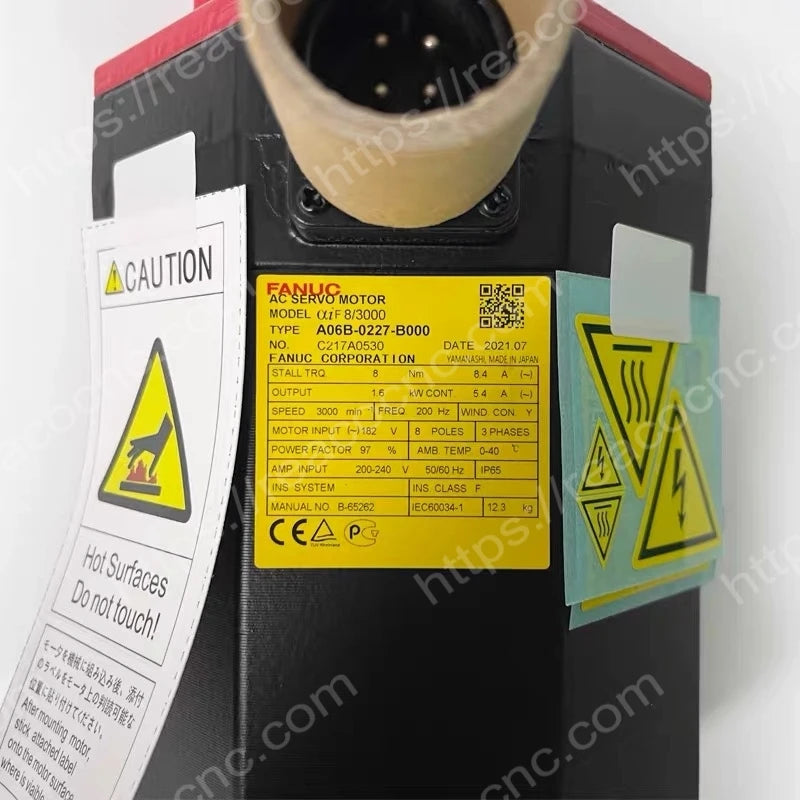 FANUC A06B-0227-B000 motor model and electrical rating nameplate