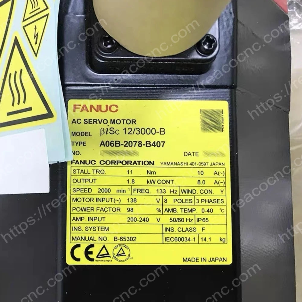 A06B-2078-B407 FANUC motor model and electrical rating label