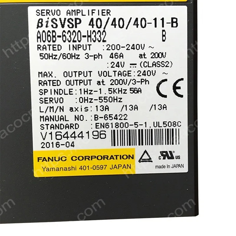 FANUC A06B-6320-H332 40/40/40-11-B model nameplate
