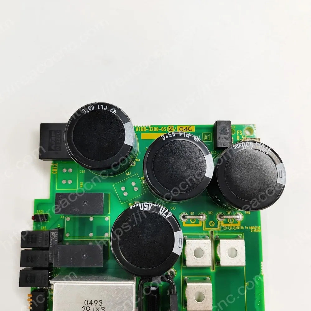 FANUC A16B-3200-0512 servo power board model and revision label